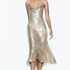 Zara Gold Sequin Midi Dress